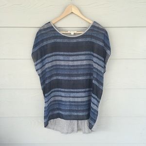 Two by Vince Camuto Navy Blue Sheer Striped Top